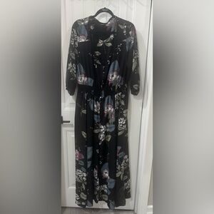 City Chic Black Floral Long Sleeve Dress